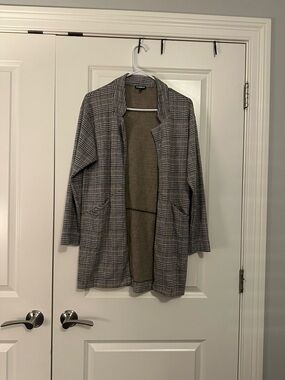 Express Plaid Open-Front Blazer Jacket - Gray & Black